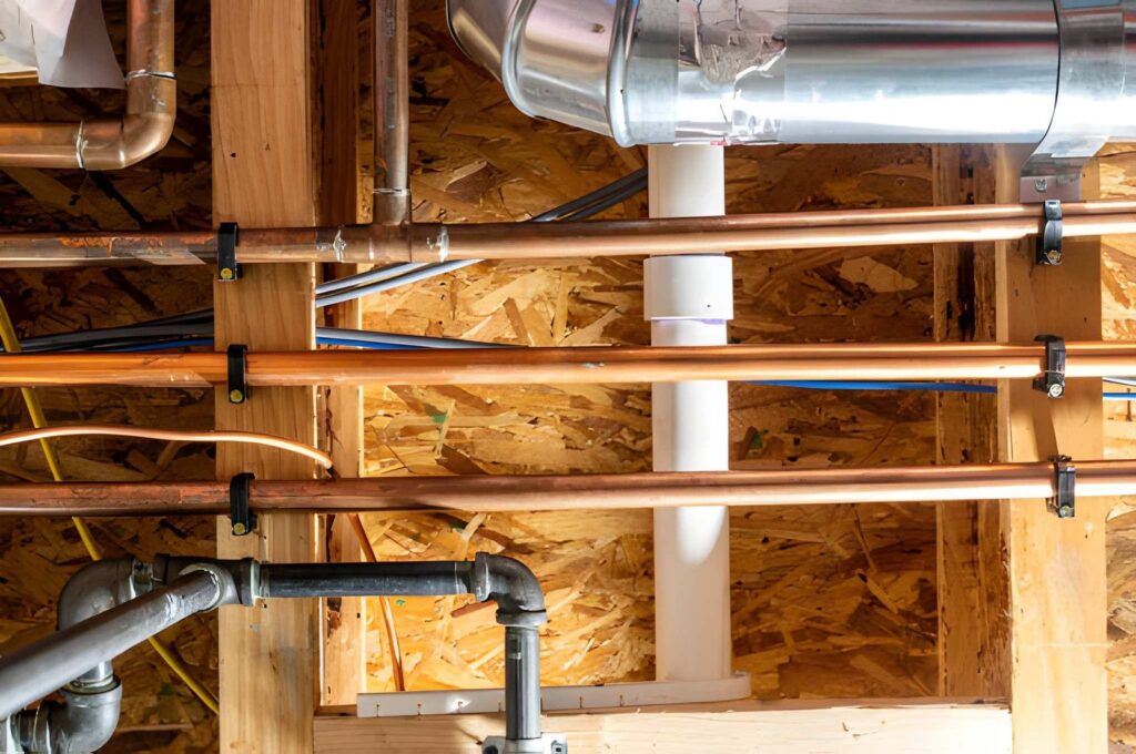 Underground gas and water supply lines installation